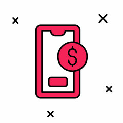 Filled outline Smartphone with dollar symbol icon isolated on white background. Online shopping concept. Financial mobile phone icon. Online payment. Vector