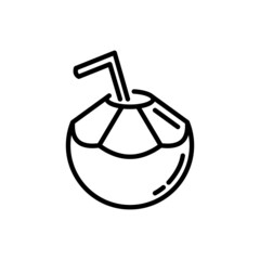 Coconut drink with straw thin line icon. Modern vector illustration of exotic beverage.