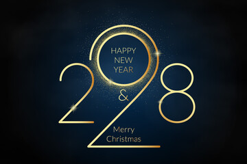 2028 Happy New Year in golden design, Holiday greeting card design