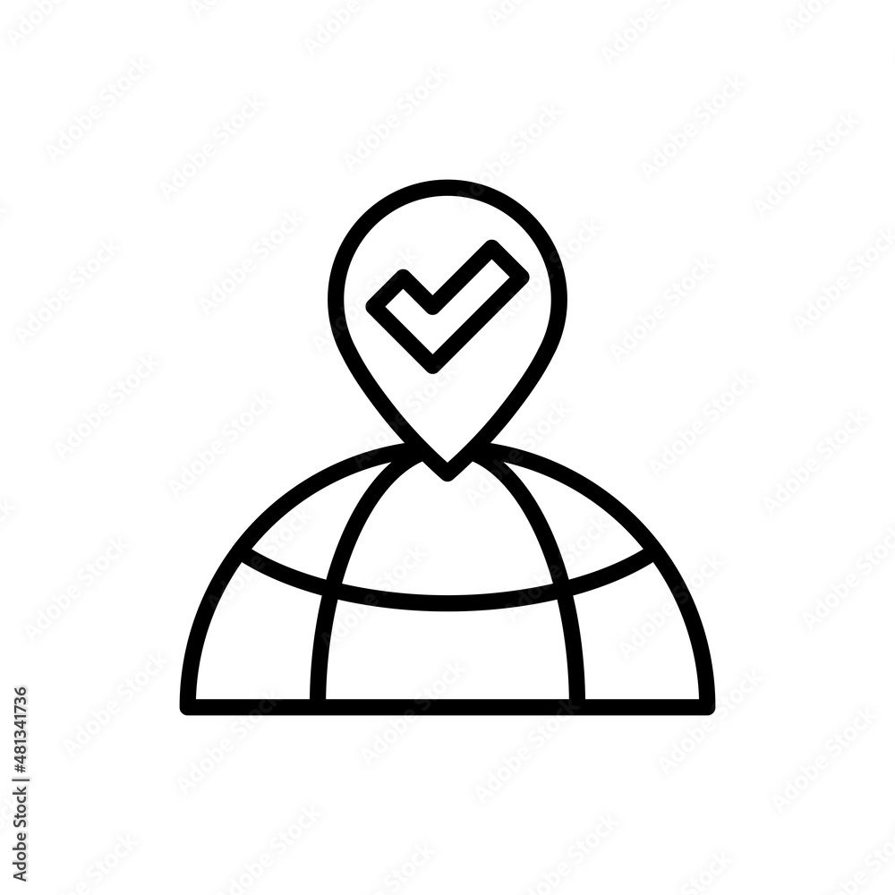 Wall mural destination thin line icon: pointer on the globe. modern vector illustration.