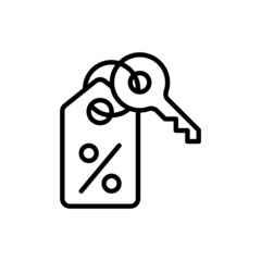 Promocode thin line icon: percent sign on label with key. Modern vector illustration for discount.