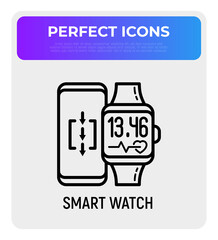 Smart watch and smartphone thin line icon. Modern vector illsutration.