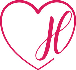 monogram letter H with heart, hand drawing, heart sign