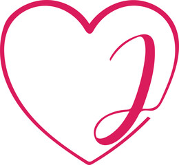 monogram letter J with heart, hand drawing, heart sign