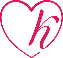 monogram letter K with heart, hand drawing, heart sign