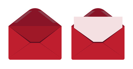 Love letter envelope, letter paper vector design. Valentines day red envelope with pink paper background design. Love letter concept design to use for wedding cards, romantic design projects.