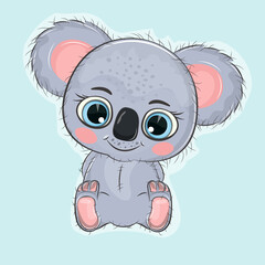 Hand drawn vector illustration of a cute funny baby bear koala.