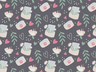 Love letters vector seamless pattern. Hand drawn romantic background with envelopes, Valentines day mail
