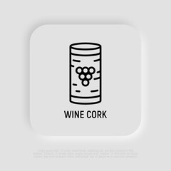 Wine cork with grape thin line icon. Modern vector illustration.