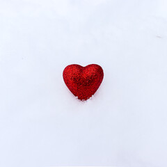 Fototapeta premium Red Heart on Snow, My darling Valentine, Isolated on white Background