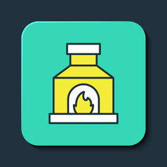 Filled outline Blacksmith oven icon isolated on blue background. Turquoise square button. Vector