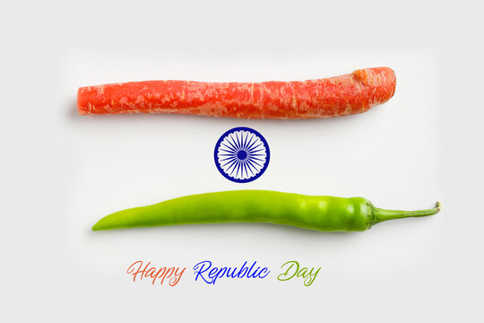 Concept for Indian Independence day and republic day,vegetable arrange on white background like indian tricolor flag.
