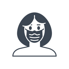 Woman wit medical mask related vector glyph icon. Woman wit medical mask sign. Isolated on white background. Editable vector illustration