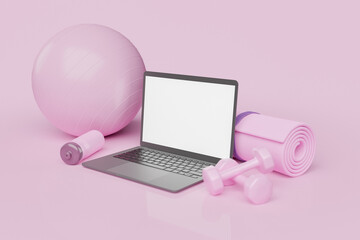 mockup of a laptop with fitness equipment