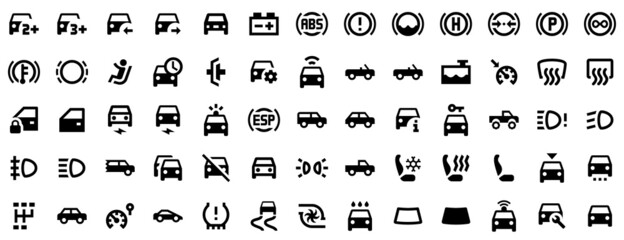Fototapeta na wymiar Collection of car icons. Black flat icon set isolated on white Background