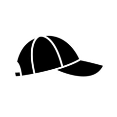 Baseball cap black glyph icon isolated. Vector
