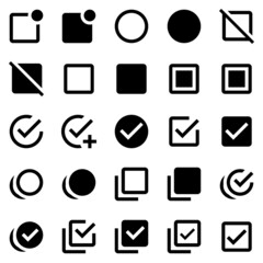 Collection of checkbox icons. Black flat icon set isolated on white Background