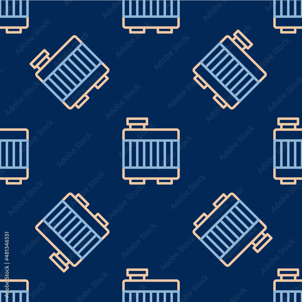 Poster Line Car radiator cooling system icon isolated seamless pattern on blue background. Vector