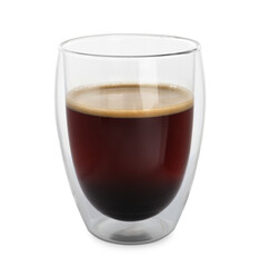 Glass cup of aromatic coffee isolated on white