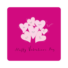 Bright illustration with cute hearts, lettering Happy Valentines day for card, Stories, mailing.