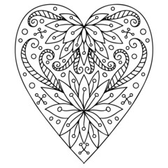 Coloring page in heart form for Valentines day or wedding activity