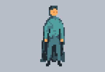 Illustration of a man in mantle in pixel art style
