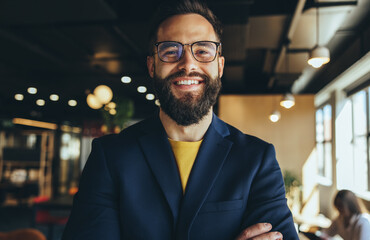 Fototapeta Cheerful businessman smiling at the camera in a co-working space obraz