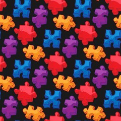 pieces of jigsaw puzzle doodle vector seamless pattern