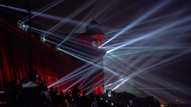 Laser Show organized  at Varanasi Ghat during Dev Deepawali also known as Dev Diwali 