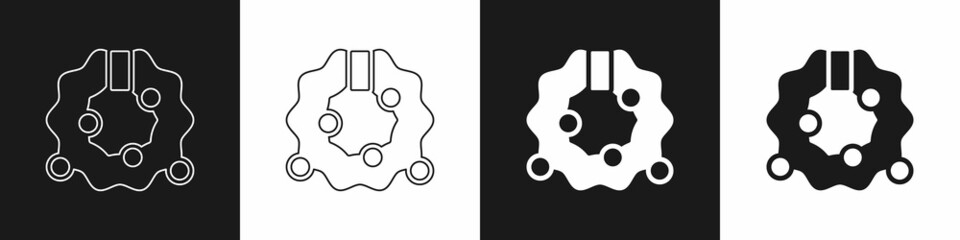 Set Christmas wreath icon isolated on black and white background. Merry Christmas and Happy New Year. Vector