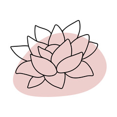 Lotus, lili. Minimal tropical flower in line art style. Boho jungle flower outline. Elegant hand drawn flower. Botanical design element and abstract shape
