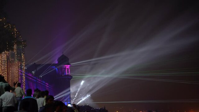 Laser Show organized  at Varanasi Ghat during Dev Deepawali also known as Dev Diwali 
