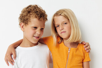 two joyful children Friendship together posing emotions lifestyle unaltered