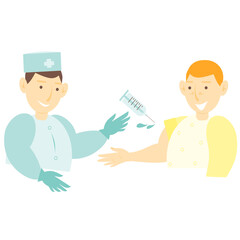 Vaccination. Injection treatment. Influenza prophylaxis. . The doctor gives an injection to the patient. 