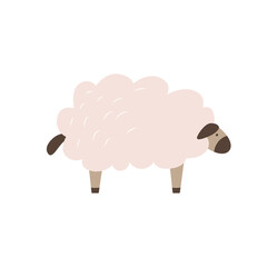 Funny cartoon doodle lamb. Cute farm animal. Wool cattle. Raising sheep on the ranch. Simple flat icon for children's encyclopedias, educational games, baby clothes prints. Livestock and rural life.