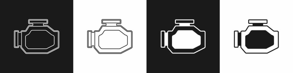 Set Check engine icon isolated on black and white background. Vector