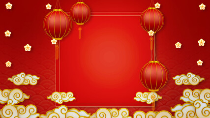 Happy chinese new year for Party and Celebrations With Space for Message Isolated in Red Background. 3D illustration, 3D rendering	
