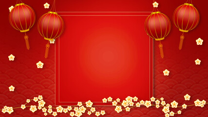 Happy chinese new year for Party and Celebrations With Space for Message Isolated in Red Background. 3D illustration, 3D rendering	
