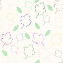 pattern of painted multicolored leaves. Seamless background for packaging, printing, bags, underwear or clothing