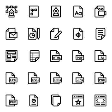 Outline icons for web design and development.