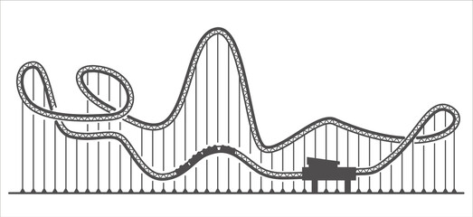 Rollercoaster silhouette. Ride track in amusement park. Scary attraction. Vector outline illustration