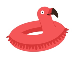 Bright pink inflatable circle in the form of flamingo. Flat illustration isolated on white background 