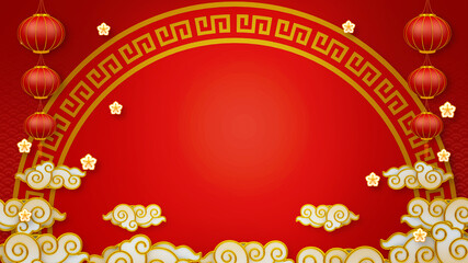 Happy chinese new year for Party and Celebrations With Space for Message Isolated in Red Background. 3D illustration, 3D rendering	