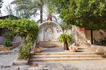 The big altar in the courtyard of the Monastery Deir Hijleh - Monastery of Gerasim of Jordan, in...