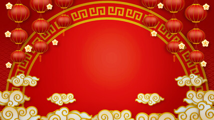 Happy chinese new year for Party and Celebrations With Space for Message Isolated in Red Background. 3D illustration, 3D rendering	
