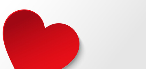 Red paper heart shape with shadow isolated on white background. Elegant 3d blank banner with realistic heart. Vector illustration for poster, cover, sale, wedding. Valentine's card.