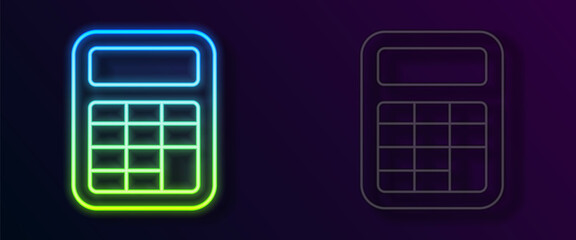Glowing neon line Calculator icon isolated on black background. Accounting symbol. Business calculations mathematics education and finance. Vector