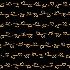 Festive doodle with golden hearts pattern for luxury and wealth for texture_black