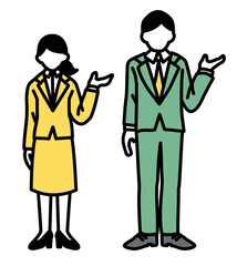 スーツを着たシンプルな男女のイラスト　案内・説明