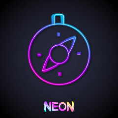 Glowing neon line Compass icon isolated on black background. Windrose navigation symbol. Wind rose sign. Vector